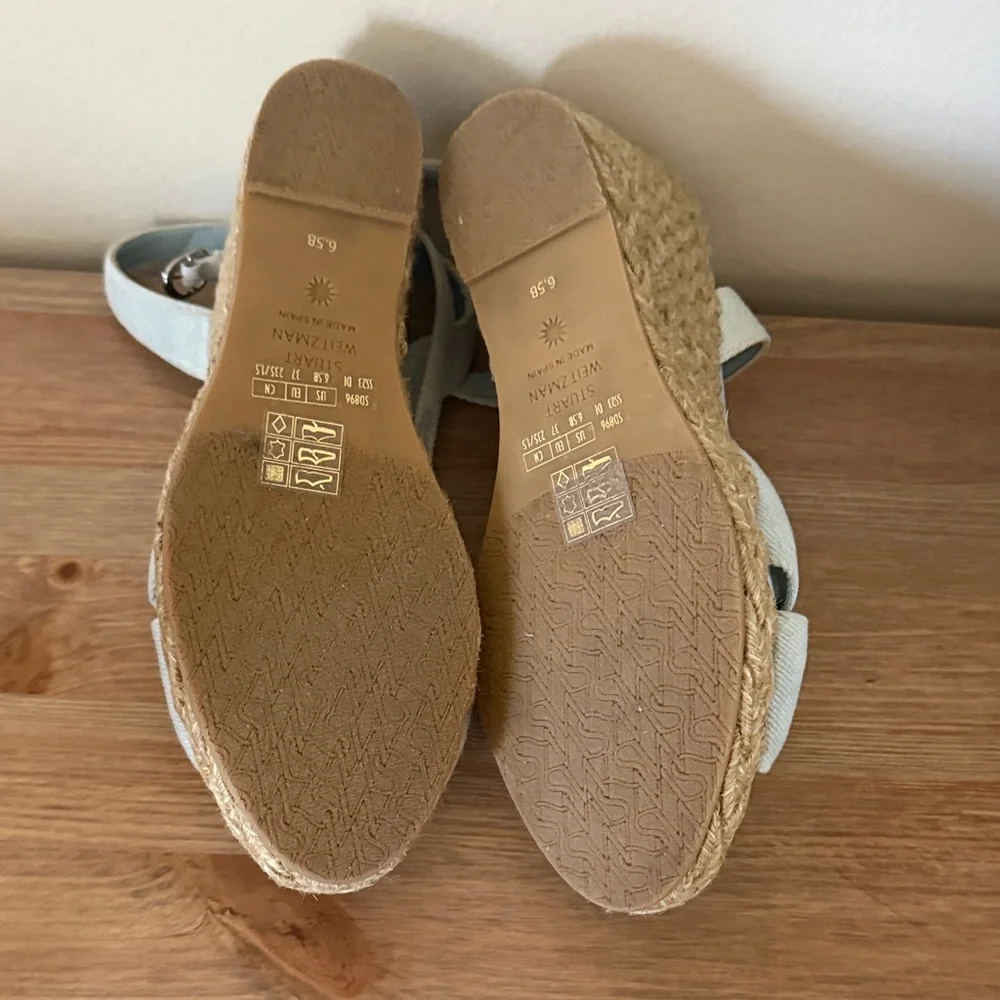 Stuart Weitzman Pale Blue Knotted Espadrille Wedge Sandals - Picture 2 of 2